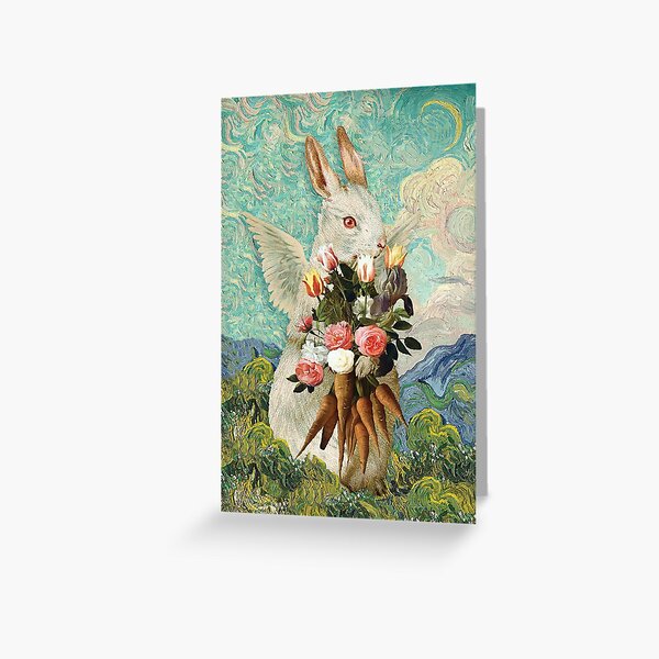 Easter Bunny Bouquet Van Gogh Cypresses Mashup Greeting Card