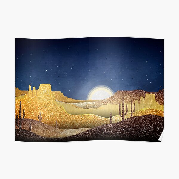Full Moon over the Desert at Night - Textured Landscape Poster