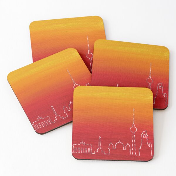 Aperçu de l'œuvre Skyline de Berlin en Dot Art sur fond rouge à jaune créée et vendue par nabeArtist.