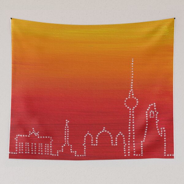 Item preview, Berlin Skyline in Dot Art on Red to Yellow Background  designed and sold by nabeArtist.