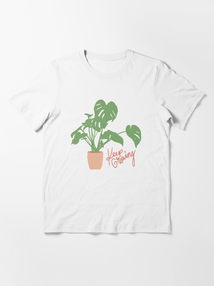 keep growing cute plant minimal drawing monstera bi leaves pot | Essential  T-Shirt