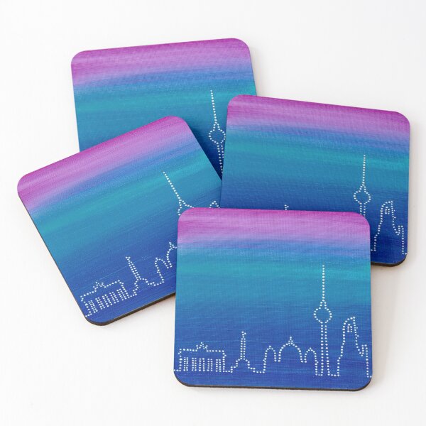 Aperçu de l'œuvre Skyline de Berlin en Dot Art sur fond rose - bleu créée et vendue par nabeArtist.
