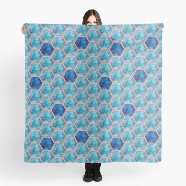 Glam Honeycomb Pattern | Textured blue and gold hexagonal pattern Scarf