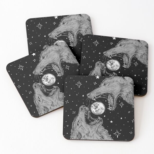 Item preview, Angry wolves and the moon. Graphic  monochrome print. designed and sold by SayukOlga.