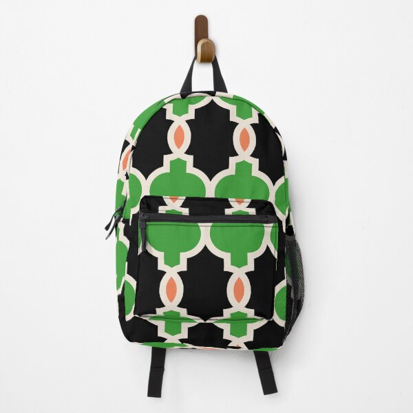 Item preview, Moroccan Quatrefoil Lattice Pattern Black Orange & Green designed and sold by tonymagnerart.