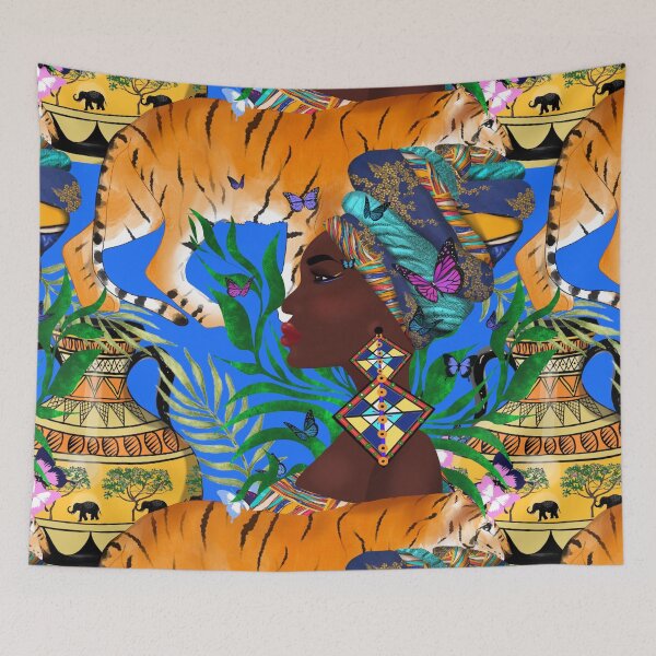 Item preview, African woman,tiger,tropical art designed and sold by MariaMarinova.