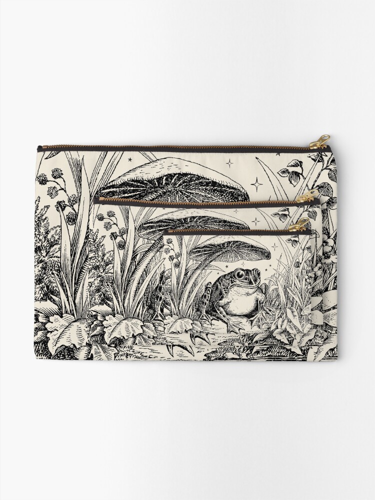 Alternate view of Cute Cottagecore Aesthetic Frog Mushroom Moon Witchy Vintage - Dark Academia Goblincore Witchcraft Froggy - Emo Grunge Nature Fantasy - Fairycore Toad Toadstool Pond Zipper Pouch