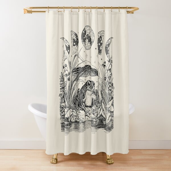 Cute Cottagecore Aesthetic Frog Mushroom Moon Witchy Vintage - Dark Academia Goblincore Witchcraft Froggy - Emo Grunge Nature Fantasy - Fairycore Toad Toadstool Pond  Shower Curtain