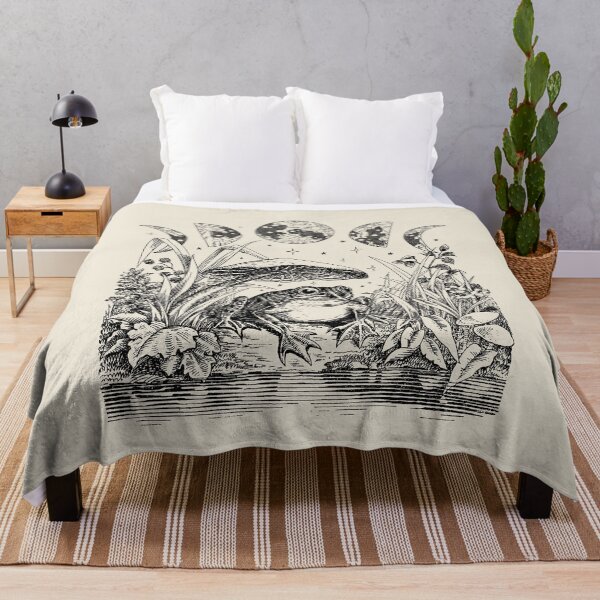 Cute Cottagecore Aesthetic Frog Mushroom Moon Witchy Vintage Throw Blanket