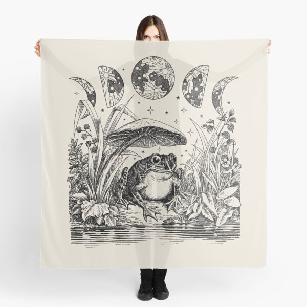 Cute Cottagecore Aesthetic Frog Mushroom Moon Witchy Vintage - Dark Academia Goblincore Witchcraft Froggy - Emo Grunge Nature Fantasy - Fairycore Toad Toadstool Pond  Scarf