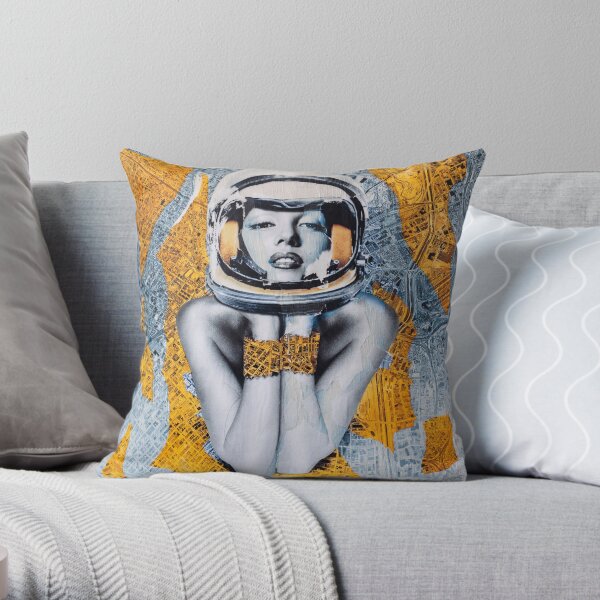 Marilyn Monroe in a Space Suit Over Los Angeles Throw Pillow