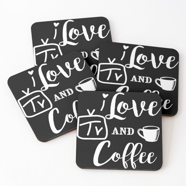 Item preview, I Love TV and Coffee on Black Background designed and sold by BrokenUnicorn.