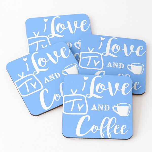 Item preview, I Love TV and Coffee on Light Blue Background designed and sold by BrokenUnicorn.