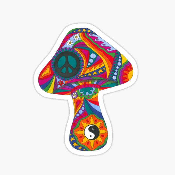 Hippie Magic Mushroom Cat Forest Cottagecore Sticker - Psychonautica