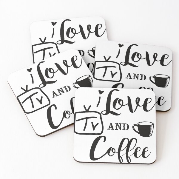 Item preview, I Love TV and Coffee on Black Words on White Background designed and sold by BrokenUnicorn.
