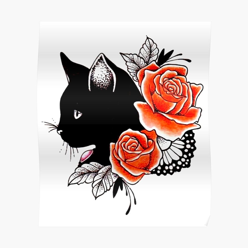 Cat In Flower Tattoo, Cat And Flowers, Funny Shirt Cat Flowers