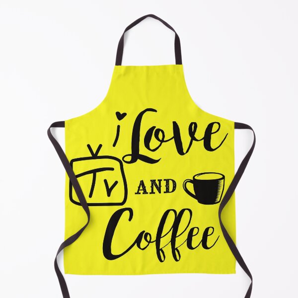 Item preview, I Love TV and Coffee on Black Words on Yellow Background designed and sold by BrokenUnicorn.