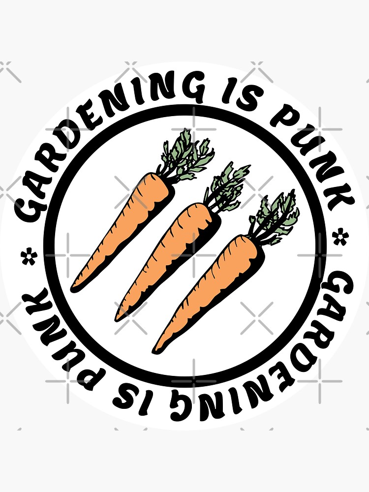 Thumbnail 3 of 3, Sticker, gardening is punk | antifascist 3 arrows | carrots designed and sold by craftordiy.