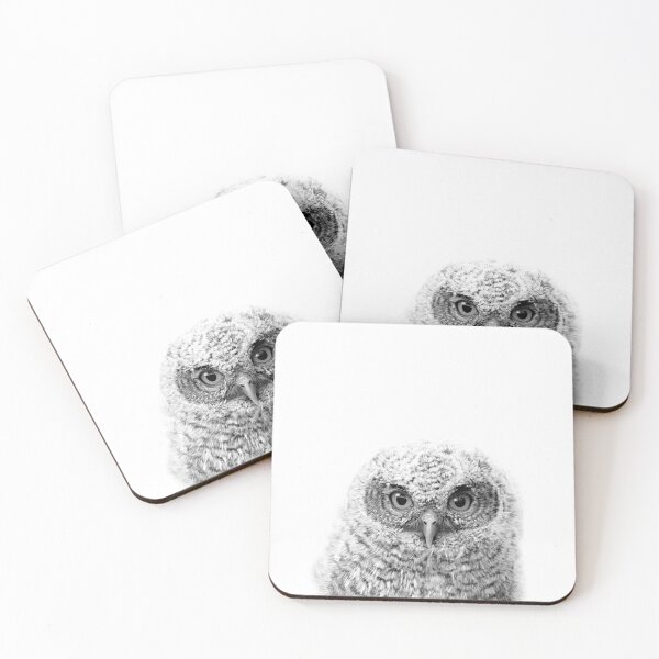 Artikelvorschau, Baby Owl Schwarz-Weiß-Kunstdruck von Zouzounio Art entworfen und verkauft von zouzounioart.