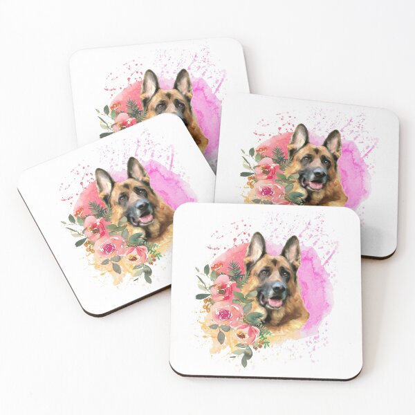 Item preview, German Shepherd Alsatian Dog Watercolor background and Flowers designed and sold by StickerArtwork.