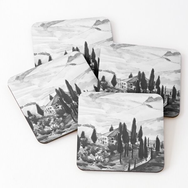 Item preview, Tuscany Vineyard Italy Black and White Watercolor Painting designed and sold by TheJoeyStudio.