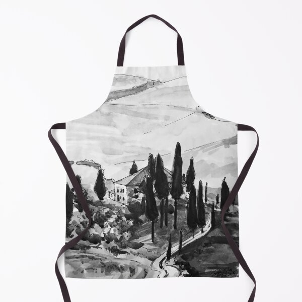 Item preview, Tuscany Vineyard Italy Black and White Watercolor Painting designed and sold by TheJoeyStudio.