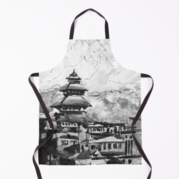 Item preview, Nepal Himalayan Temple Bhaktapur Kathmandu Black and White Watercolor Painting designed and sold by TheJoeyStudio.
