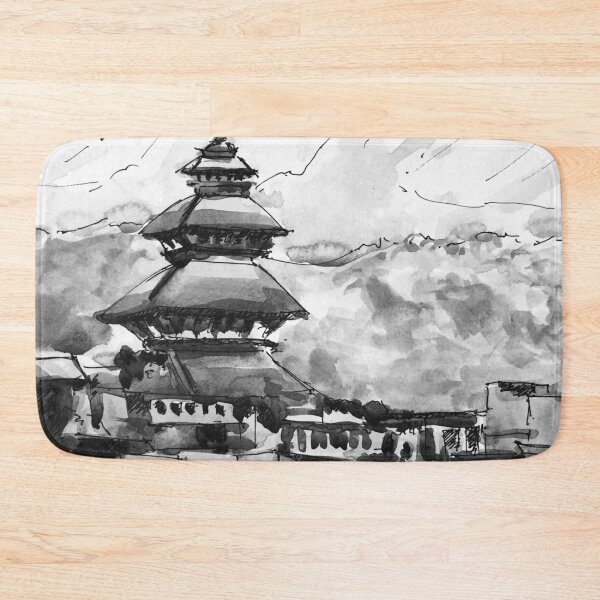 Item preview, Nepal Himalayan Temple Bhaktapur Kathmandu Black and White Watercolor Painting designed and sold by TheJoeyStudio.