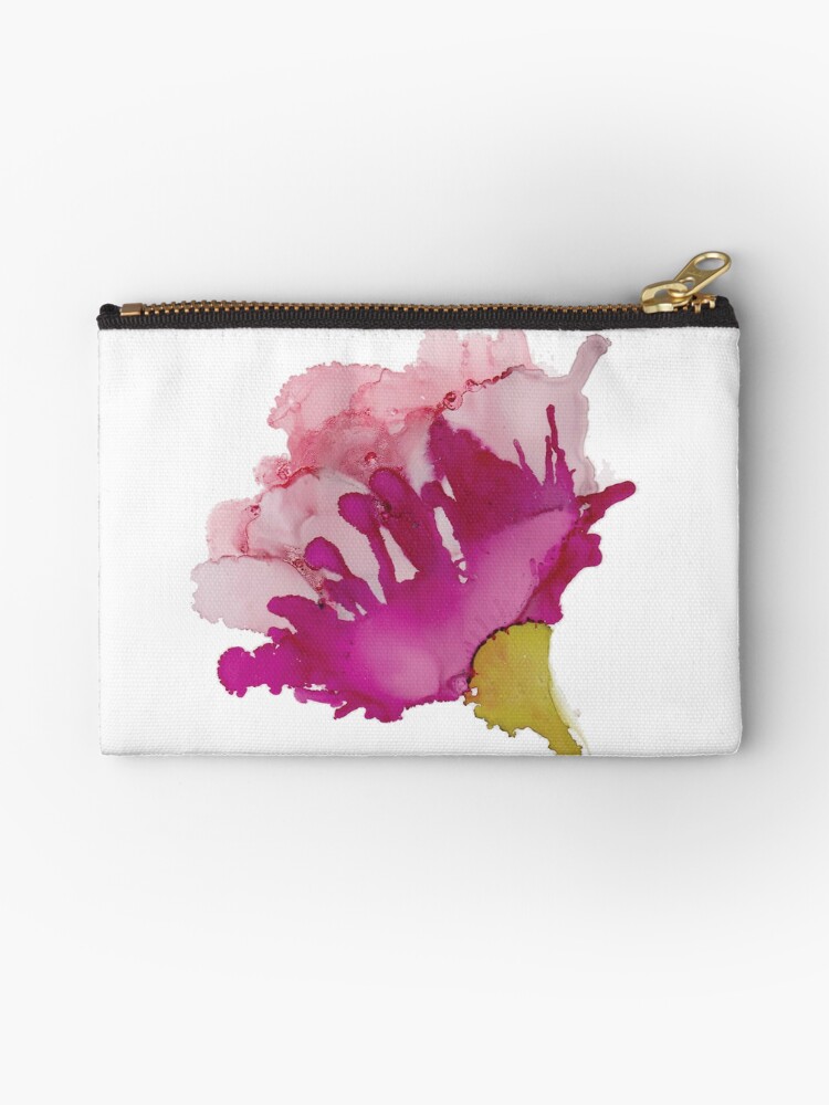 Thumbnail 1 of 4, Zipper Pouch, Pink Abstract Floral A designed and sold by qwollock.