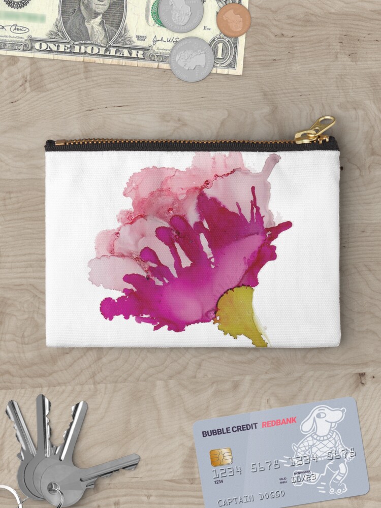 Thumbnail 3 of 4, Zipper Pouch, Pink Abstract Floral A designed and sold by qwollock.