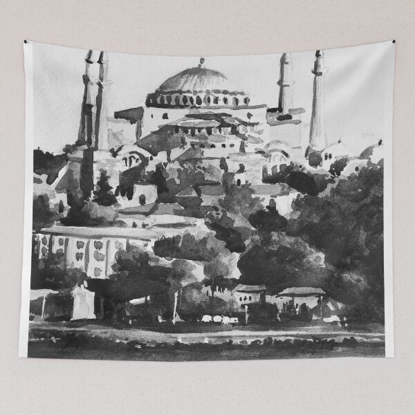 Item preview, Istanbul Hagia Sophia Turkey Black and White Watercolor Painting designed and sold by TheJoeyStudio.