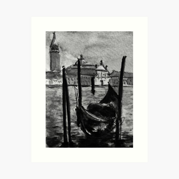 Item preview, Venice Gondola at Sunset Black and White Watercolor Painting designed and sold by TheJoeyStudio.