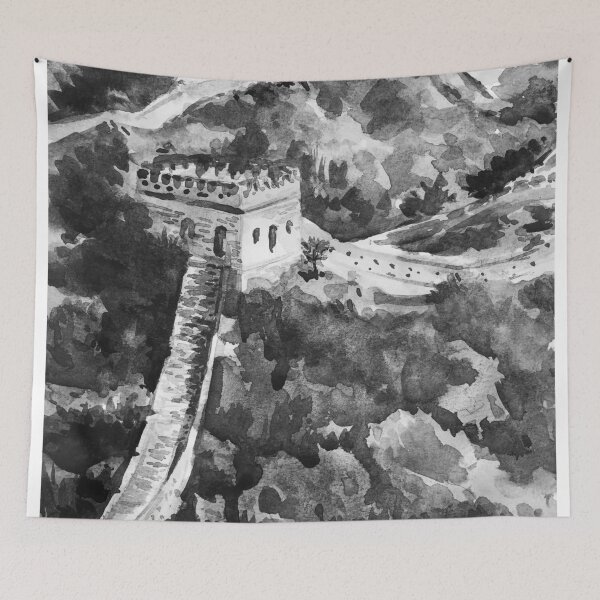 Item preview, Great Wall of China Black and White Watercolor Painting designed and sold by TheJoeyStudio.