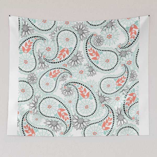 Item preview, Paisley design #1 in mint and coral designed and sold by bunyipdesigns.