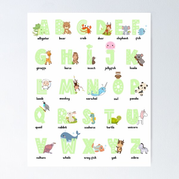Item preview, alphabet animals poster for kids designed and sold by Nicz Design Studio.
