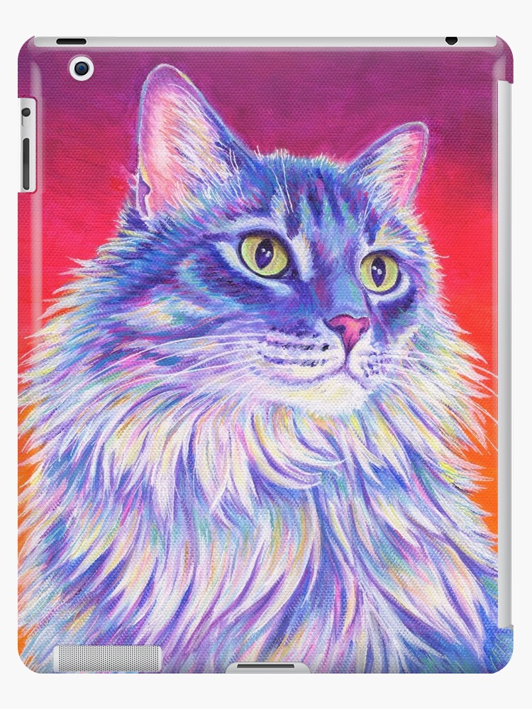 Vibrant Purple Longhaired Gray Tabby Cat