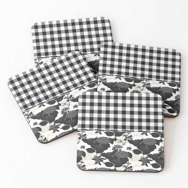Item preview,  Black White Buffalo Plaid & Vintage Flowers Pattern designed and sold by Tamas Das.