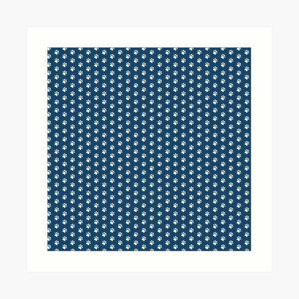 Cat Paw Print in White and Navy Art Print