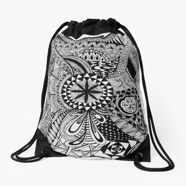 Ady Sacred Geometry Pattern In Black And White Drawstring Bags Gym Bag 