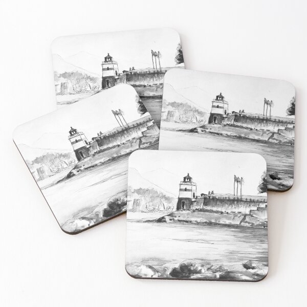 Item preview, Vancouver Stanley Park Lighthouse Black and White Watercolor Painting designed and sold by TheJoeyStudio.