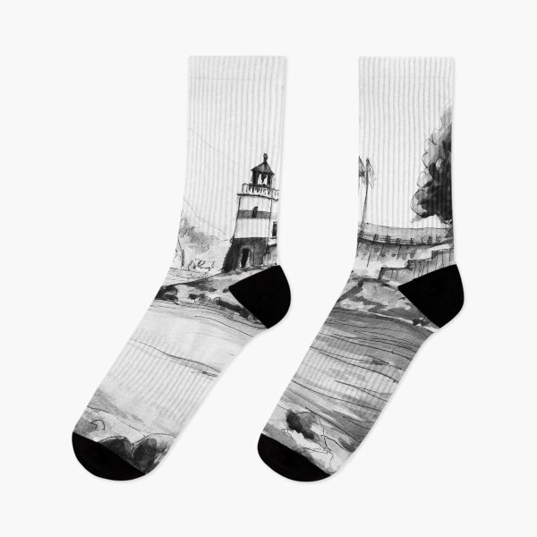 Item preview, Vancouver Stanley Park Lighthouse Black and White Watercolor Painting designed and sold by TheJoeyStudio.
