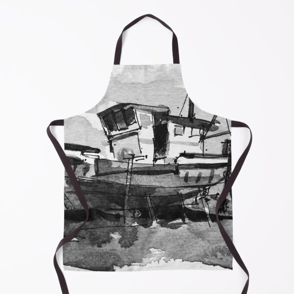 Artikelvorschau, Goan Fischerboot schwarz und weiß Aquarell Malerei entworfen und verkauft von TheJoeyStudio.