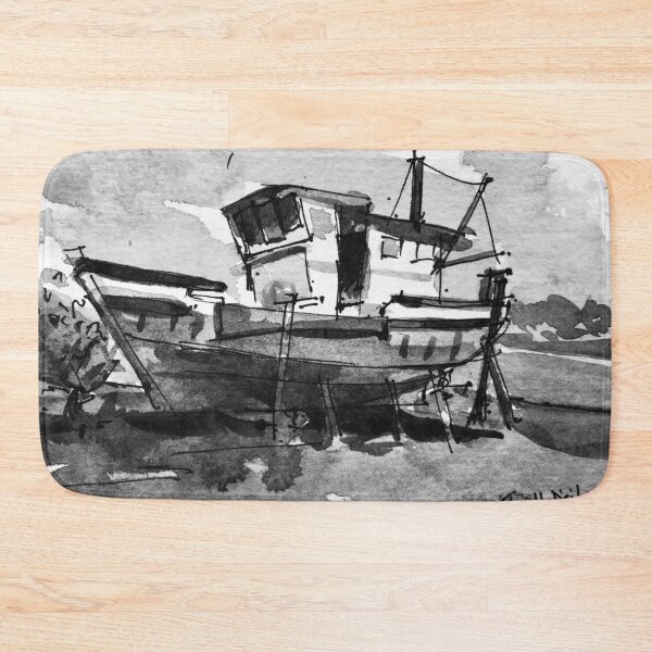 Item preview, Goan Fishing Boat Black and White Watercolor Painting designed and sold by TheJoeyStudio.