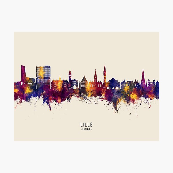 Vista previa del artículo con la obra «Lille France Skyline», diseñado y vendido por ArtPrints.