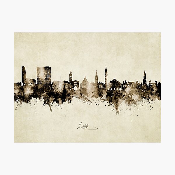 Vista previa del artículo con la obra «Lille France Skyline», diseñado y vendido por ArtPrints.