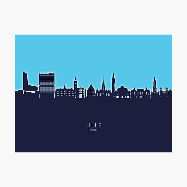 Vista previa del artículo con la obra «Lille France Skyline», diseñado y vendido por ArtPrints.
