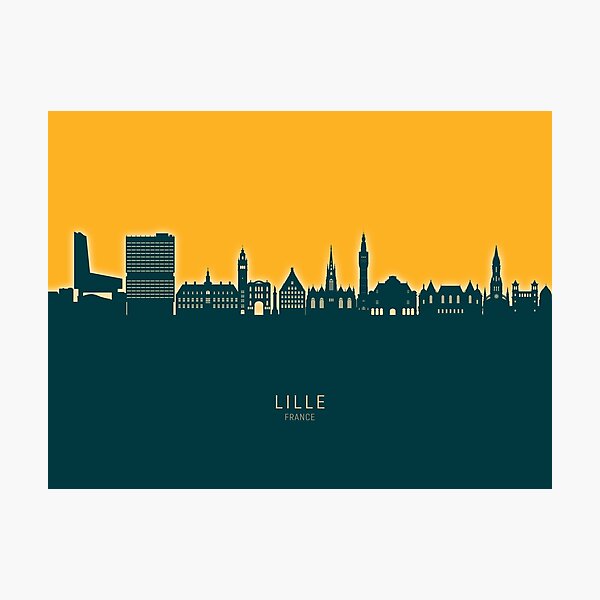 Vista previa del artículo con la obra «Lille France Skyline», diseñado y vendido por ArtPrints.