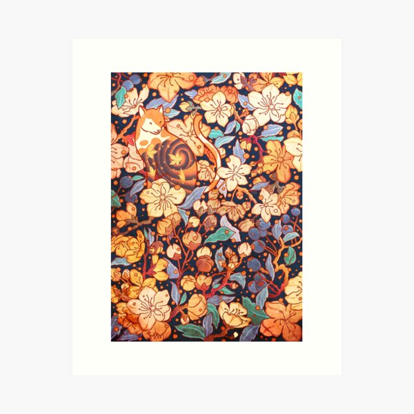 Neko and cherry blossoms Art Print