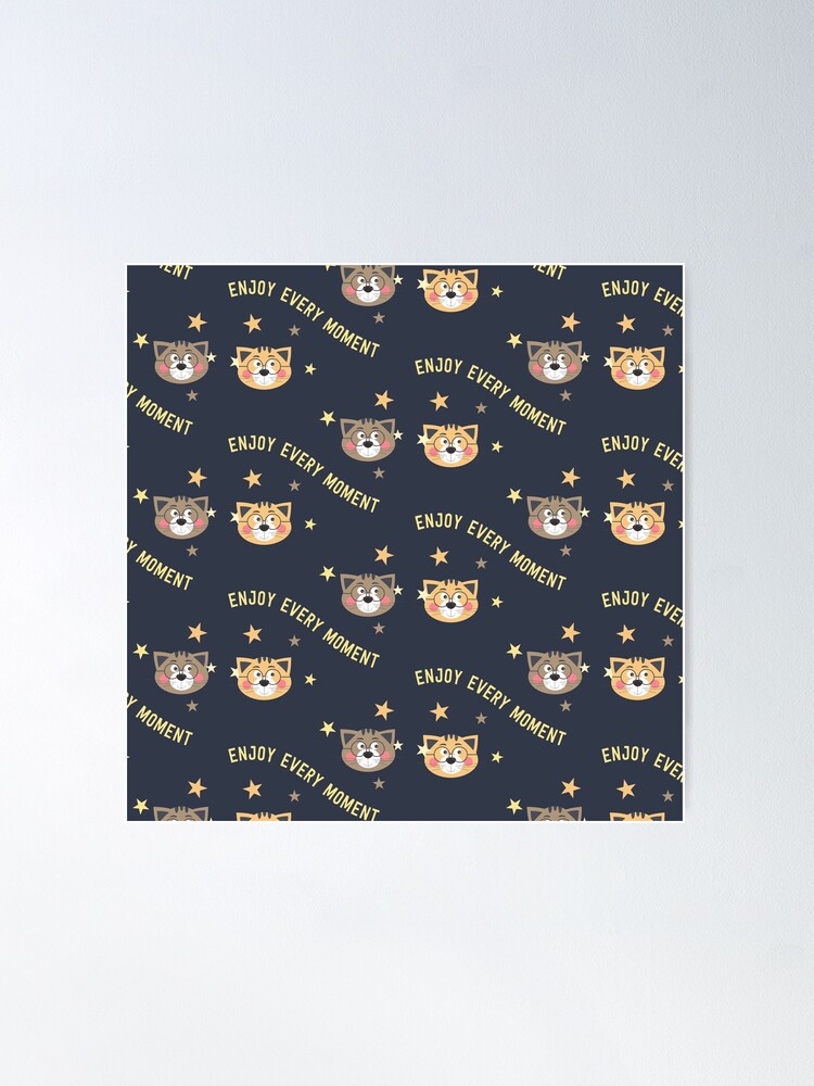 Thumbnail 2 of 3, Poster, Decorative pattern with text and cats on the dark background designed and sold by Victoria Riabov.
