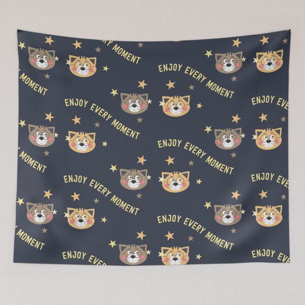 Item preview,  Decorative pattern with  text and cats on the dark background designed and sold by Victoria Riabov.